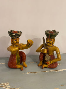 Seven Carved Rajasthani Folk Musicians