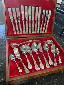 6 place setting canteen of stainless steel cutlery in Rococo style