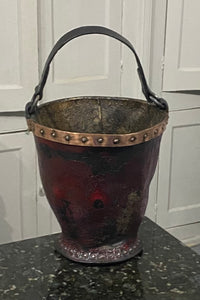 George III copper rimmed leather bucket