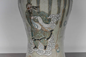 Antique Table Lamps - In The Form Of Japanese Crackle Glaze Satsuma Style Immortals Vases