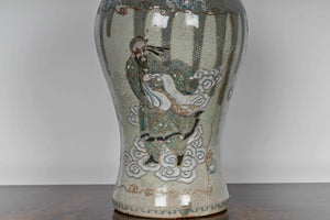 Antique Table Lamps - In The Form Of Japanese Crackle Glaze Satsuma Style Immortals Vases