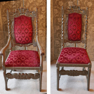 Polychrome open armchair and side chair