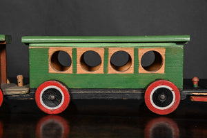 Folk Art Train Comprising An Engine, Carriage And Goods Waggon Circa 1920