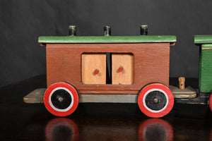 Folk Art Train Comprising An Engine, Carriage And Goods Waggon Circa 1920
