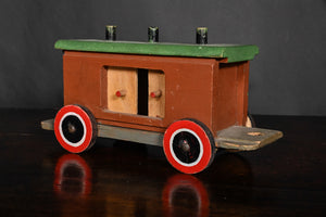 Folk Art Train Comprising An Engine, Carriage And Goods Waggon Circa 1920