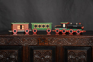 Folk Art Train Comprising An Engine, Carriage And Goods Waggon Circa 1920