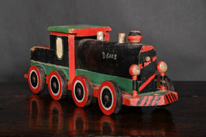 Folk Art Train Comprising An Engine, Carriage And Goods Waggon Circa 1920