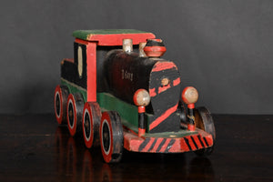 Folk Art Train Comprising An Engine, Carriage And Goods Waggon Circa 1920