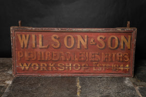 Wooden C19th Trade Sign Wilson & Son Plumbers 1844
