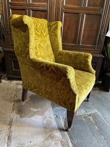 Edwardian Green Velvet Winged Armchair