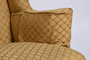 Queen Anne Style Upholstered Winged Armchair Of Generous Proportions.