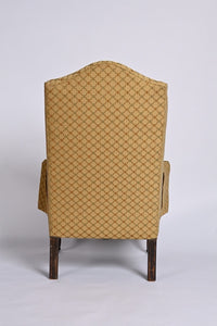Queen Anne Style Upholstered Winged Armchair Of Generous Proportions.
