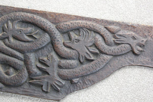 Primitive Carved Oak Panel Of Serpents. 17thc.