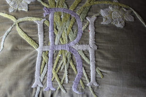 Exceptional Monogrammed Edwardian Velvet Feather Cushion Hr