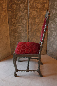 Fabulous Pair Of Carolean Style Polychrome Chairs Carved With Prince Of Wales Feathers And Cherubs, Zoffany Firle Trellis Fabric