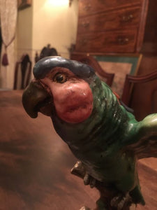 Uno Zaccagnini & Figl Majolica Parrot Perched On A Tree Stump Circa 1920 (italian)