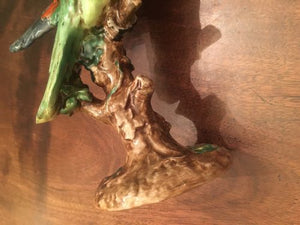 Uno Zaccagnini & Figl Majolica Parrot Perched On A Tree Stump Circa 1920 (italian)