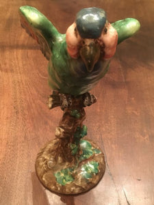 Uno Zaccagnini & Figl Majolica Parrot Perched On A Tree Stump Circa 1920 (italian)
