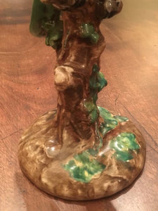Uno Zaccagnini & Figl Majolica Parrot Perched On A Tree Stump Circa 1920 (italian)