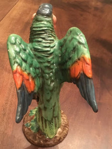 Uno Zaccagnini & Figl Majolica Parrot Perched On A Tree Stump Circa 1920 (italian)