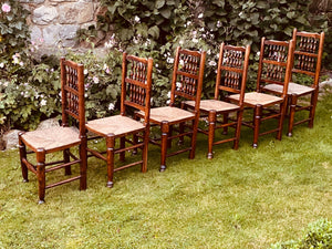 Set Of Six Ash Spindle Back Rush Seated North Country  Side Chairs