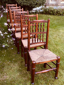 Set Of Six Ash Spindle Back Rush Seated North Country  Side Chairs