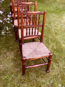 Set Of Six Ash Spindle Back Rush Seated North Country  Side Chairs