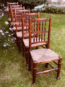 Set Of Six Ash Spindle Back Rush Seated North Country  Side Chairs