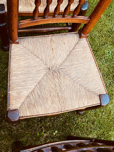Set Of Six Ash Spindle Back Rush Seated North Country  Side Chairs