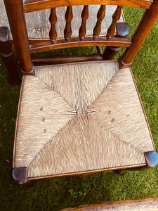 Set Of Six Ash Spindle Back Rush Seated North Country  Side Chairs