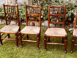 Set Of Six Ash Spindle Back Rush Seated North Country  Side Chairs