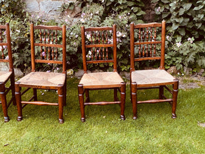 Set Of Six Ash Spindle Back Rush Seated North Country  Side Chairs