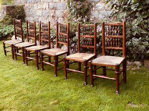 Set Of Six Ash Spindle Back Rush Seated North Country  Side Chairs