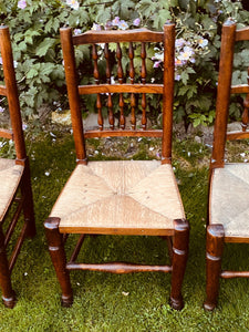 Set Of Six Ash Spindle Back Rush Seated North Country  Side Chairs