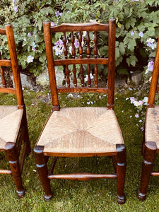 Set Of Six Ash Spindle Back Rush Seated North Country  Side Chairs