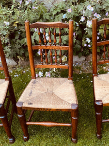 Set Of Six Ash Spindle Back Rush Seated North Country  Side Chairs