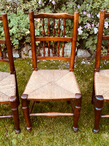Set Of Six Ash Spindle Back Rush Seated North Country  Side Chairs