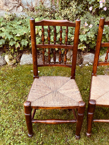 Set Of Six Ash Spindle Back Rush Seated North Country  Side Chairs