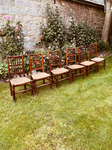 Set Of Six Ash Spindle Back Rush Seated North Country  Side Chairs