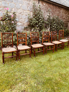 Set Of Six Ash Spindle Back Rush Seated North Country  Side Chairs