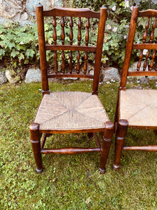 Set Of Six Ash Spindle Back Rush Seated North Country  Side Chairs